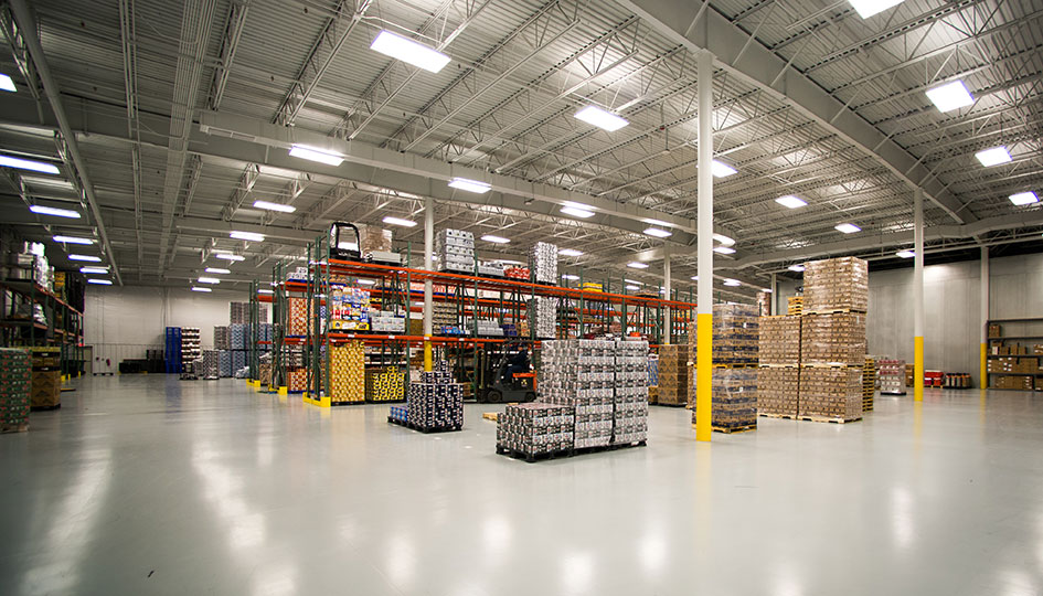 Beverage Wholesalers Marshall warehouse with pallet racking and stored products