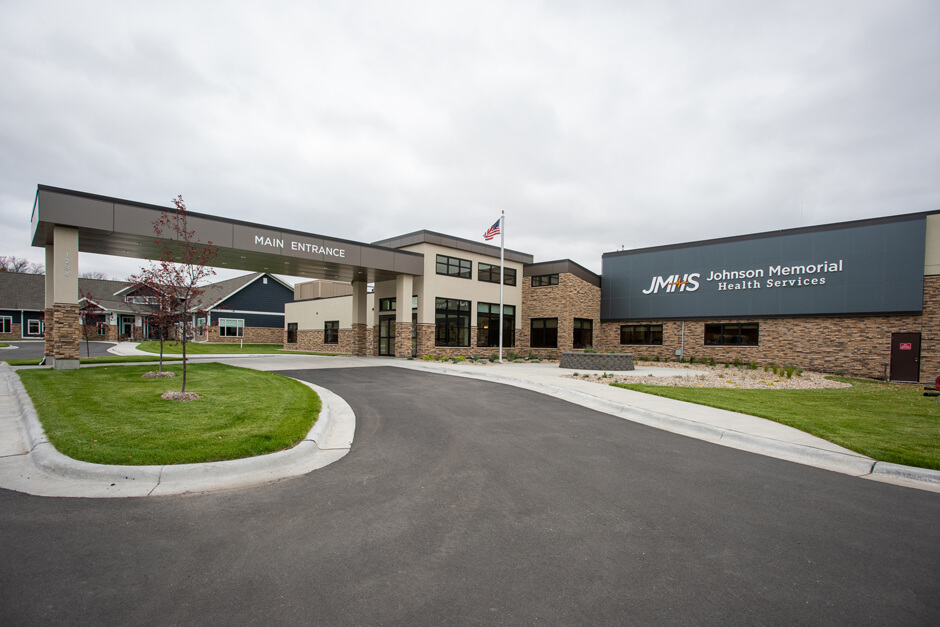 Johnson Memorial Health Services exterior with covered main entrance and driveway