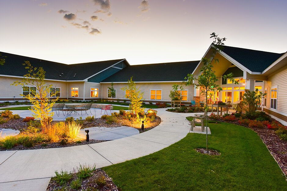 Ortonville Area Health Services exterior courtyard with walking paths and landscaping