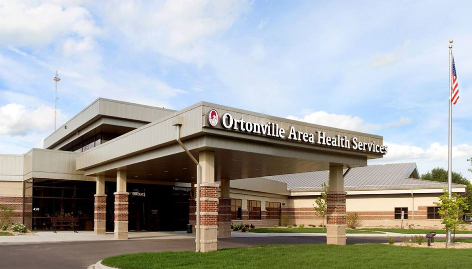 Ortonville Area Health Services exterior with covered main entrance