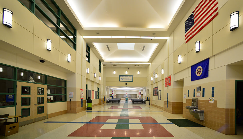 Interior hallway and commons area at Ortonville Public Schools