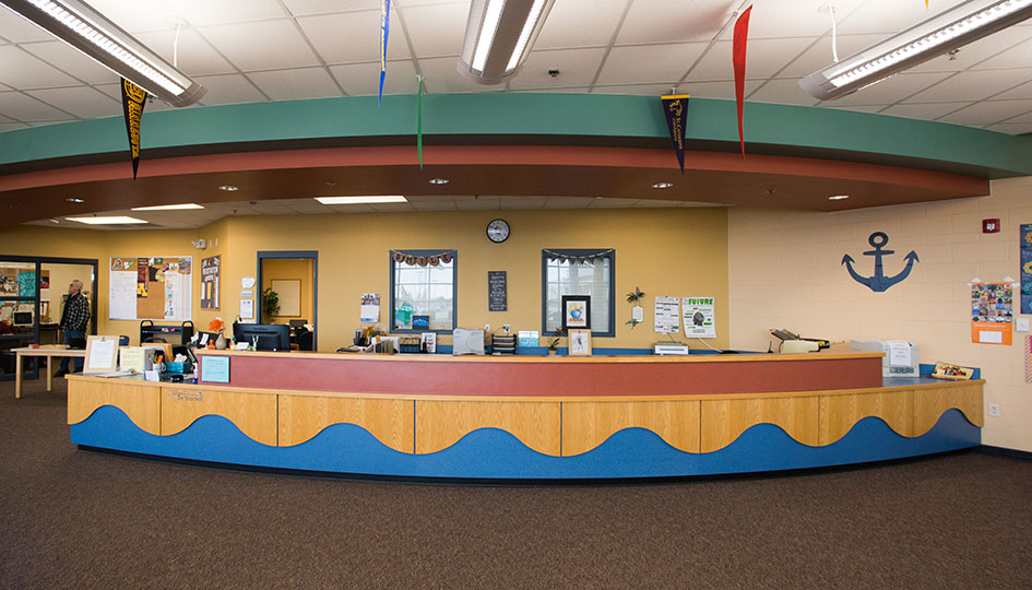 Front office reception area inside Waverly-Winsted High School